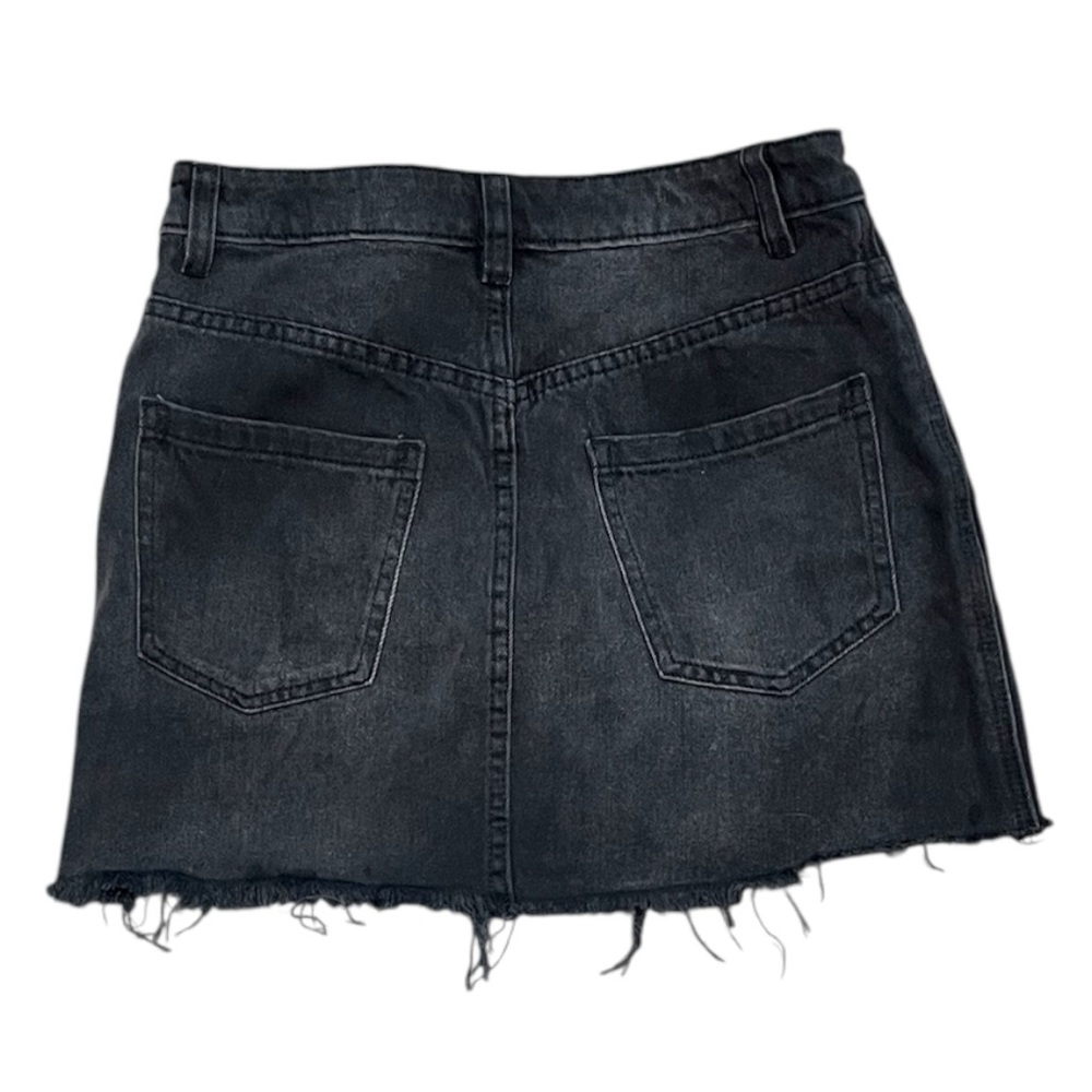 Free People Zip It Up Washed Black Distressed Denim Mini Skirt 26 - Picture 6 of 9